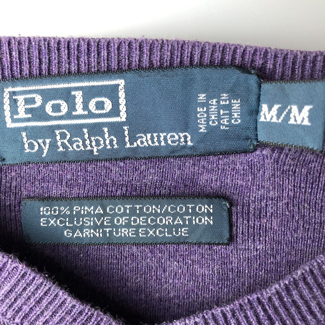 Ralph Lauren POLO by Ralph Lauren V-neck Pima cotton knit sweater, men's size M Pima Cotton purple type Vintage Second Hand