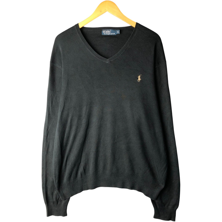 Ralph Lauren POLO by Ralph Lauren V-neck Pima cotton knit sweater, men's size XL Pima Cotton black type Vintage Second Hand