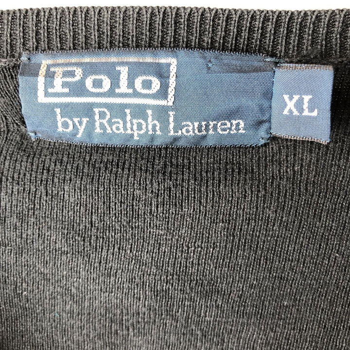 Ralph Lauren POLO by Ralph Lauren V-neck Pima cotton knit sweater, men's size XL Pima Cotton black type Vintage Second Hand