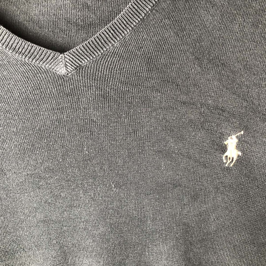 Ralph Lauren POLO by Ralph Lauren V-neck Pima cotton knit sweater, men's size XL Pima Cotton black type Vintage Second Hand