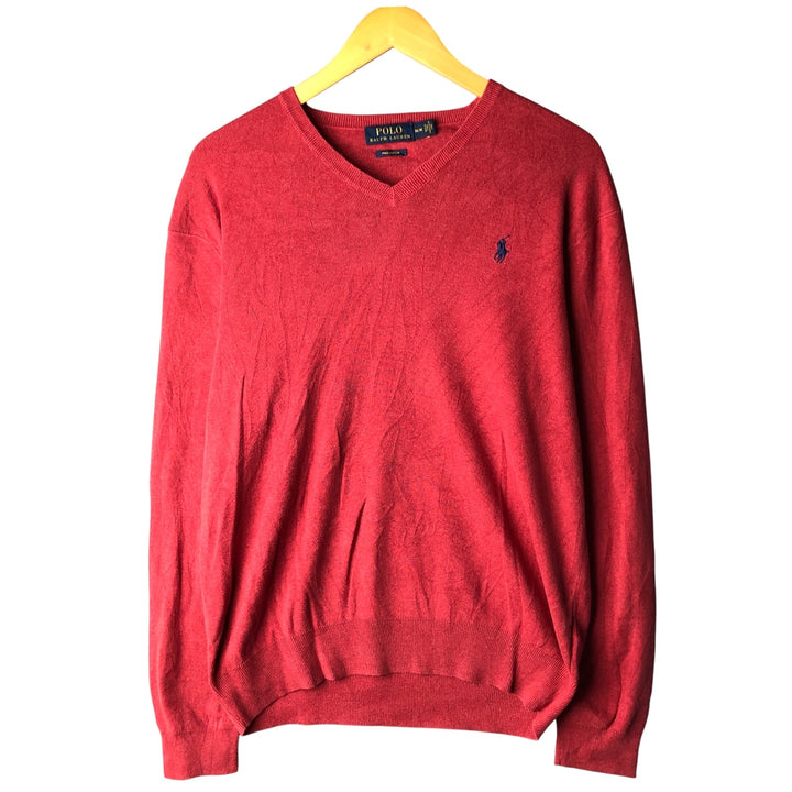 Ralph Lauren POLO RALPH LAUREN PIMA COTTON V-neck Pima cotton knit sweater, men's size M Pima Cotton red type Vintage Second Hand