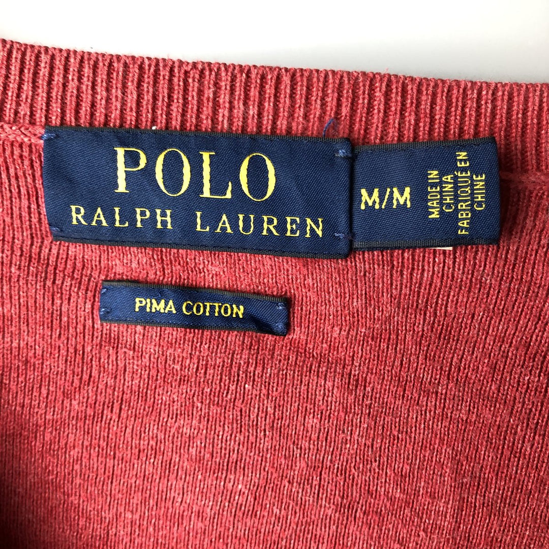Ralph Lauren POLO RALPH LAUREN PIMA COTTON V-neck Pima cotton knit sweater, men's size M Pima Cotton red type Vintage Second Hand