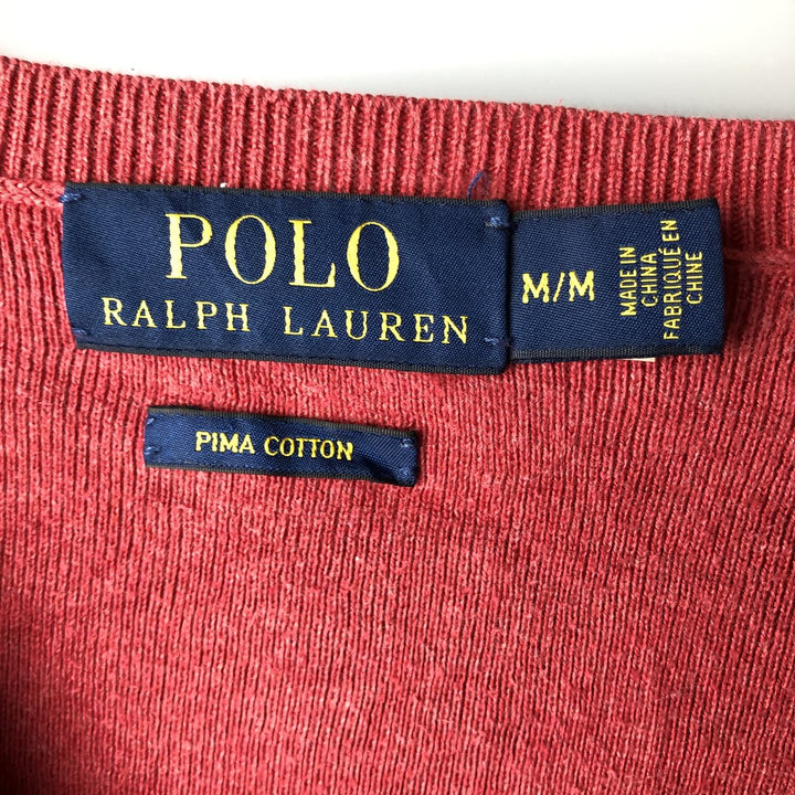Ralph Lauren POLO RALPH LAUREN PIMA COTTON V-neck Pima cotton knit sweater, men's size M Pima Cotton red type Vintage Second Hand