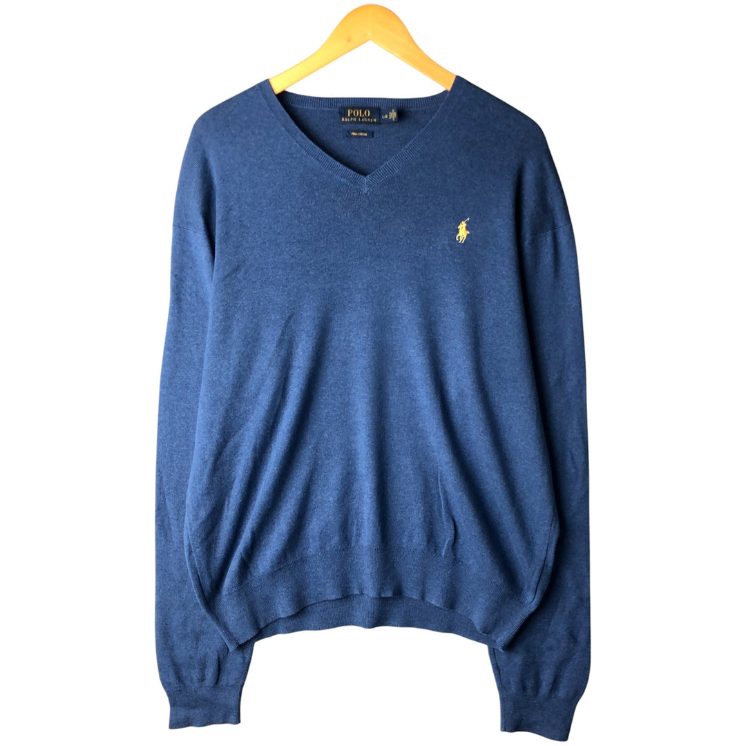 Ralph Lauren POLO RALPH LAUREN PIMA COTTON V-neck Pima cotton knit sweater, men's size L Pima Cotton blue type Vintage Second Hand
