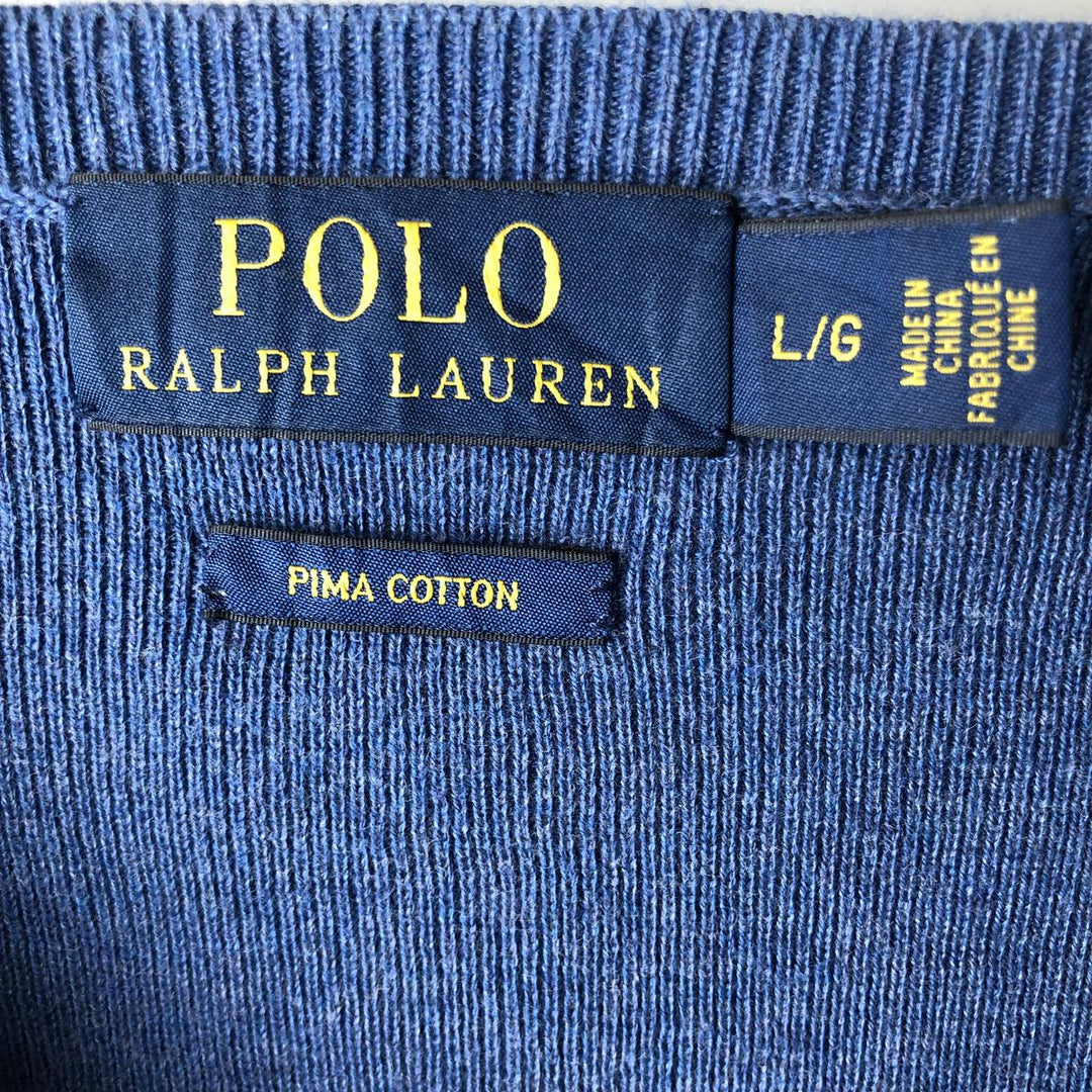 Ralph Lauren POLO RALPH LAUREN PIMA COTTON V-neck Pima cotton knit sweater, men's size L Pima Cotton blue type Vintage Second Hand