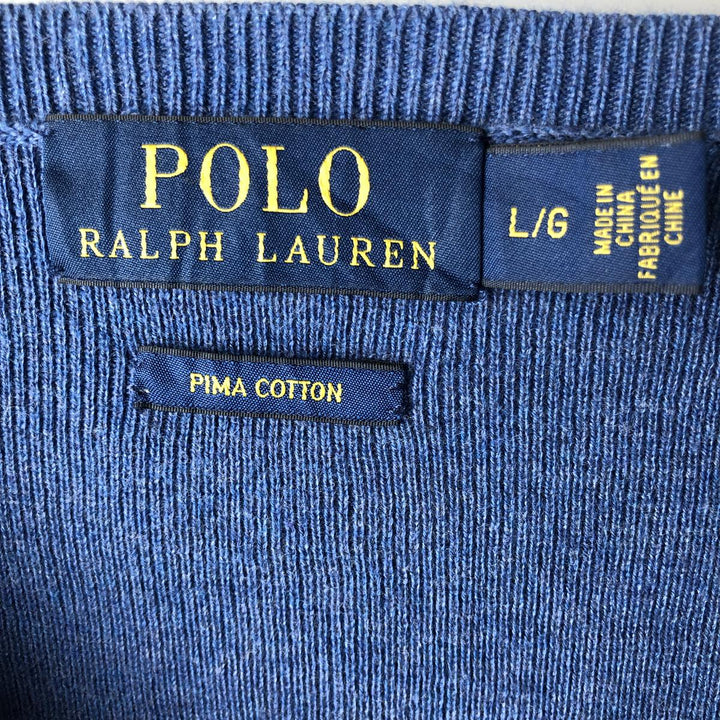 Ralph Lauren POLO RALPH LAUREN PIMA COTTON V-neck Pima cotton knit sweater, men's size L Pima Cotton blue type Vintage Second Hand