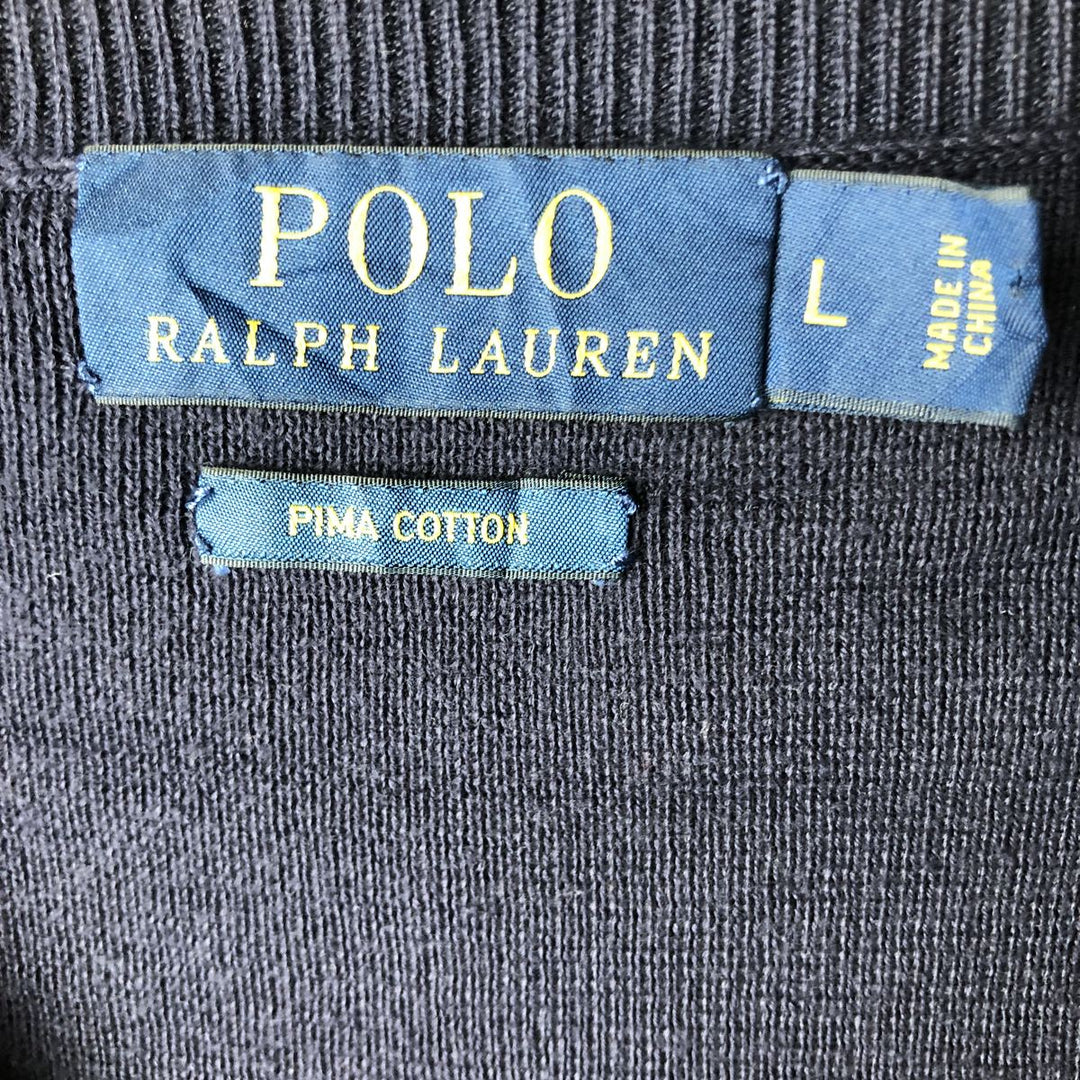 Ralph Lauren POLO RALPH LAUREN PIMA COTTON V-neck Pima cotton knit sweater, men's size L Pima Cotton navy blue type Vintage Second Hand