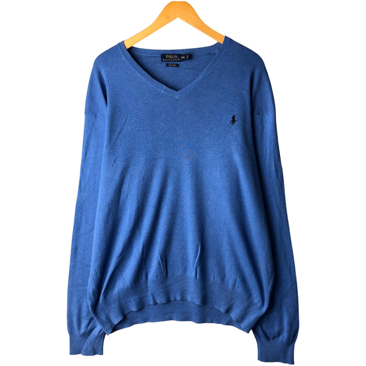 Ralph Lauren POLO RALPH LAUREN PIMA COTTON V-neck Pima cotton knit sweater, men's size XXL Pima Cotton blue type Vintage Second Hand
