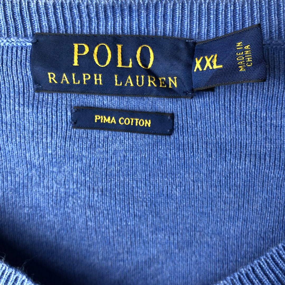 Ralph Lauren POLO RALPH LAUREN PIMA COTTON V-neck Pima cotton knit sweater, men's size XXL Pima Cotton blue type Vintage Second Hand