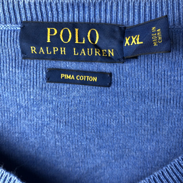 Ralph Lauren POLO RALPH LAUREN PIMA COTTON V-neck Pima cotton knit sweater, men's size XXL Pima Cotton blue type Vintage Second Hand