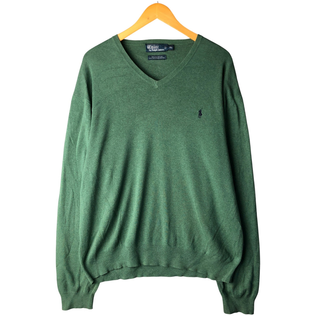 Ralph Lauren POLO by Ralph Lauren V-neck Pima cotton knit sweater, men's size XL Pima Cotton green type Vintage Second Hand