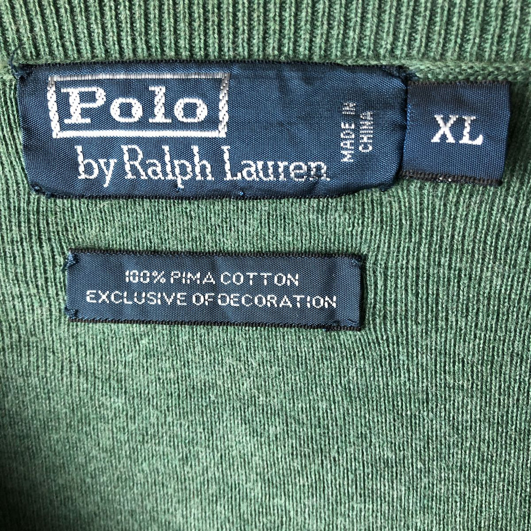 Ralph Lauren POLO by Ralph Lauren V-neck Pima cotton knit sweater, men's size XL Pima Cotton green type Vintage Second Hand