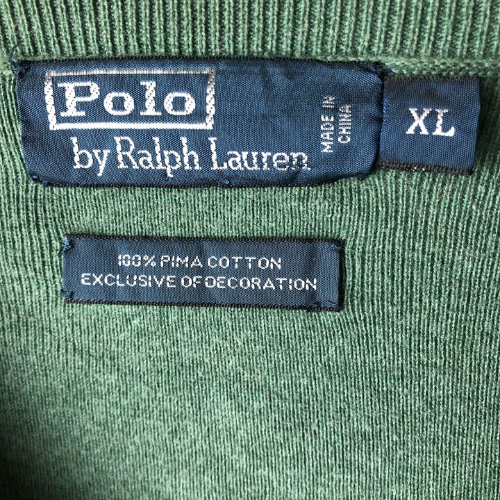 Ralph Lauren POLO by Ralph Lauren V-neck Pima cotton knit sweater, men's size XL Pima Cotton green type Vintage Second Hand