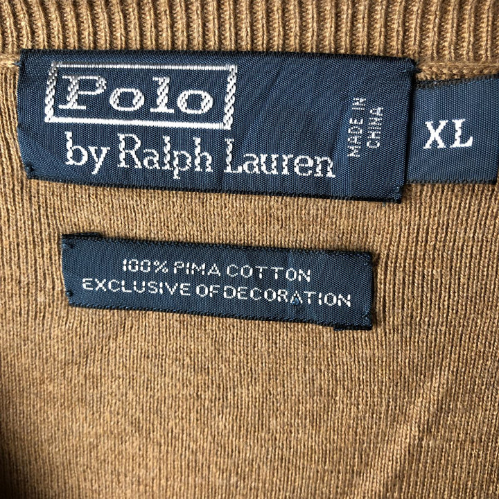Ralph Lauren POLO by Ralph Lauren V-neck Pima cotton knit sweater, men's size XL Pima Cotton brown type Vintage Second Hand