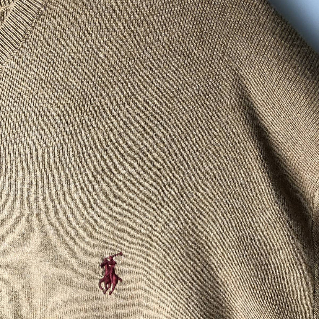 Ralph Lauren POLO by Ralph Lauren V-neck Pima cotton knit sweater, men's size XL Pima Cotton brown type Vintage Second Hand