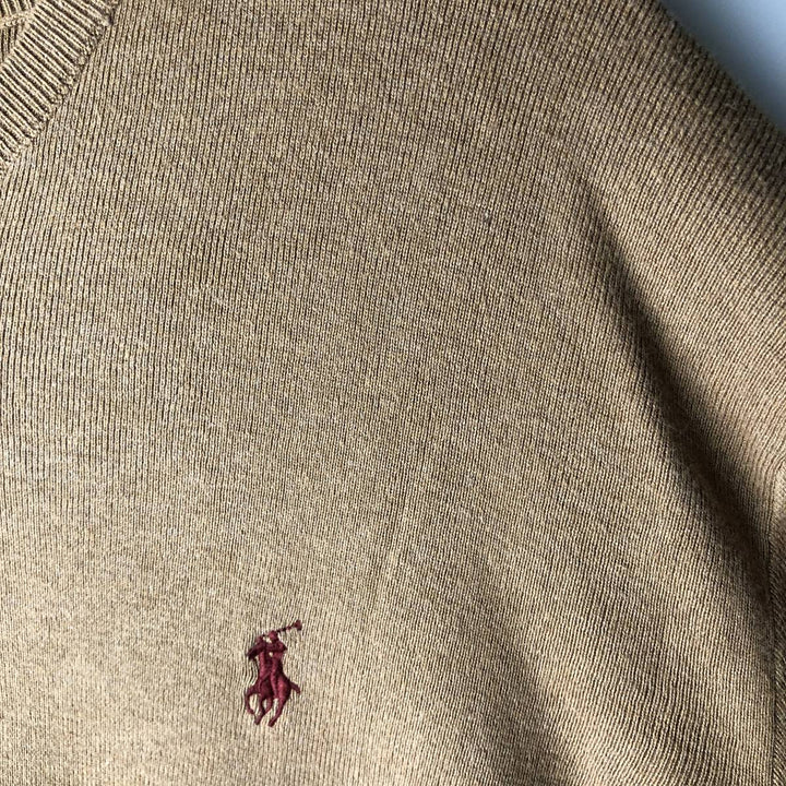 Ralph Lauren POLO by Ralph Lauren V-neck Pima cotton knit sweater, men's size XL Pima Cotton brown type Vintage Second Hand