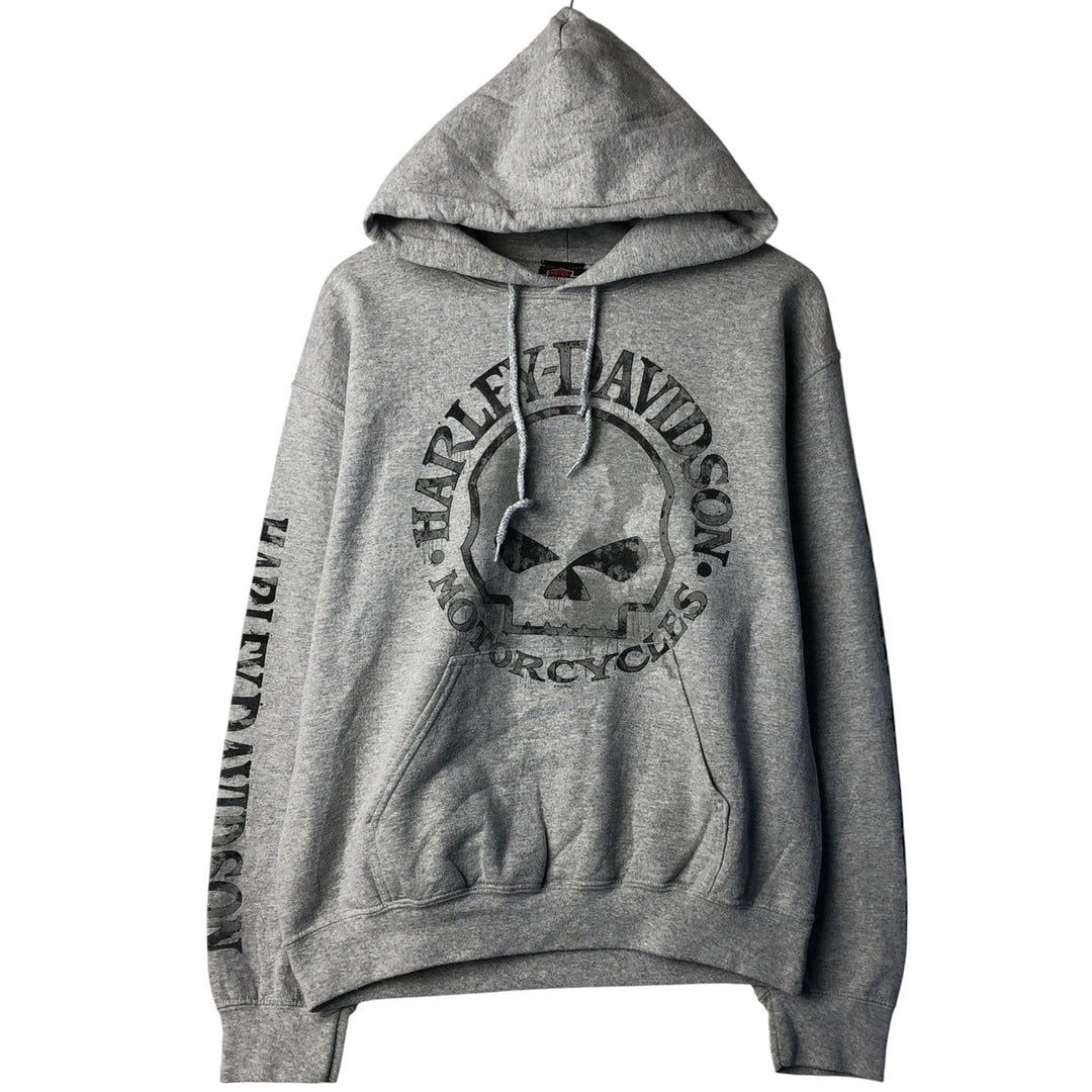 Harley-Davidson Skull Pattern Pullover Hoodie, Men's Size Medium cotton gray type Vintage Second Hand