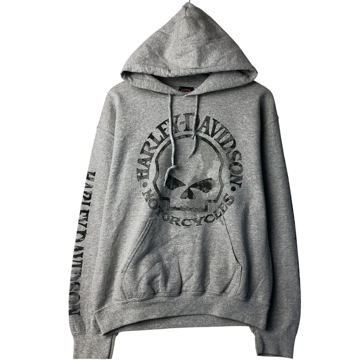 Harley-Davidson Skull Pattern Pullover Hoodie, Men's Size Medium cotton gray type Vintage Second Hand