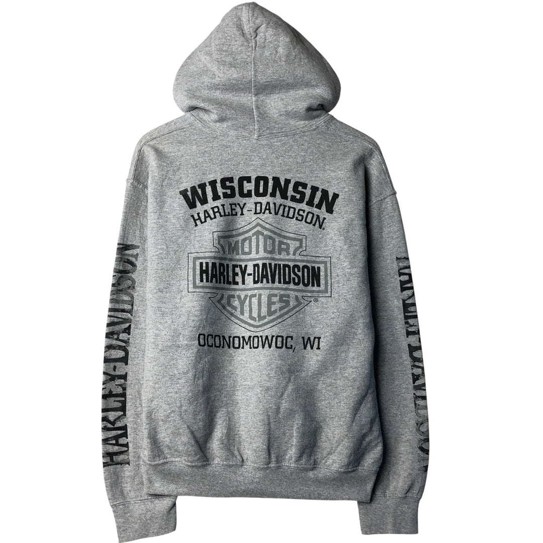 Harley-Davidson Skull Pattern Pullover Hoodie, Men's Size Medium cotton gray type Vintage Second Hand