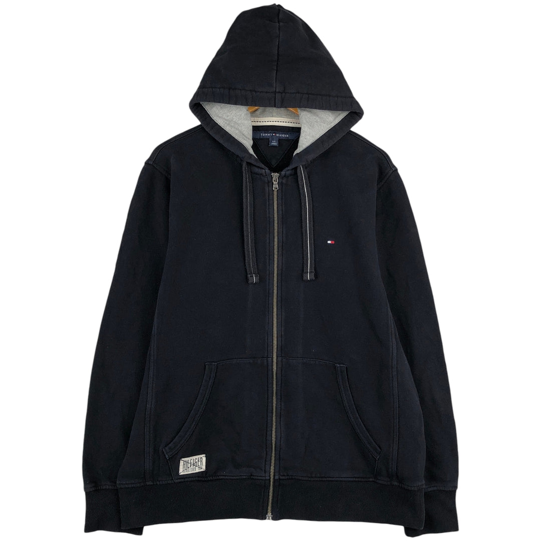 Tommy Hilfiger Sweatshirt Full Zip Hoodie, Men's Size L cotton navy blue type Vintage Second Hand
