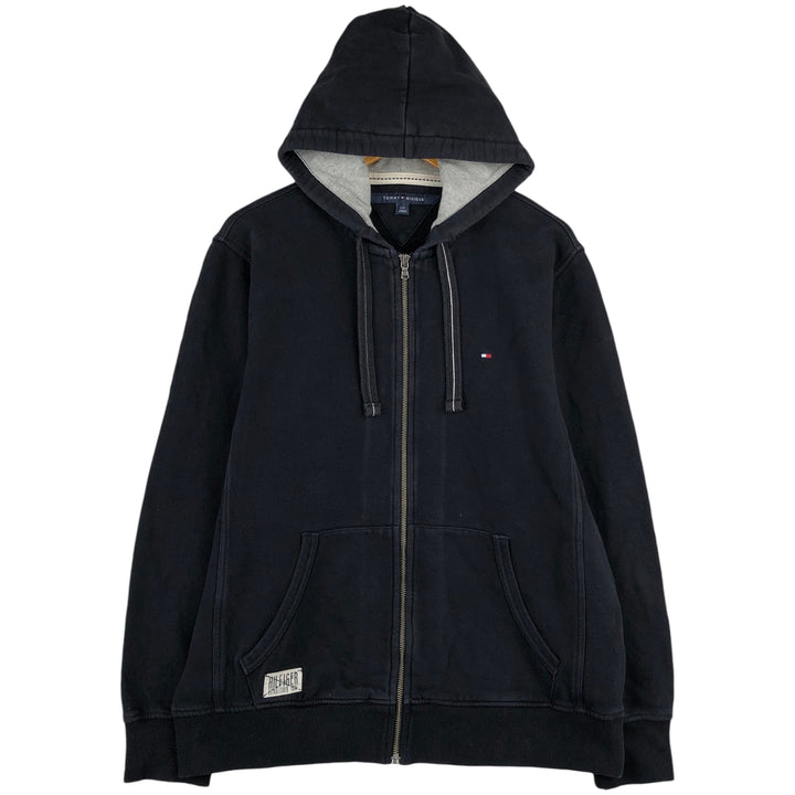 Tommy Hilfiger Sweatshirt Full Zip Hoodie, Men's Size L cotton navy blue type Vintage Second Hand