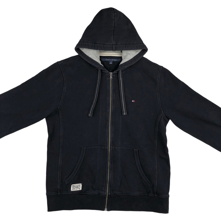 Tommy Hilfiger Sweatshirt Full Zip Hoodie, Men's Size L cotton navy blue type Vintage Second Hand