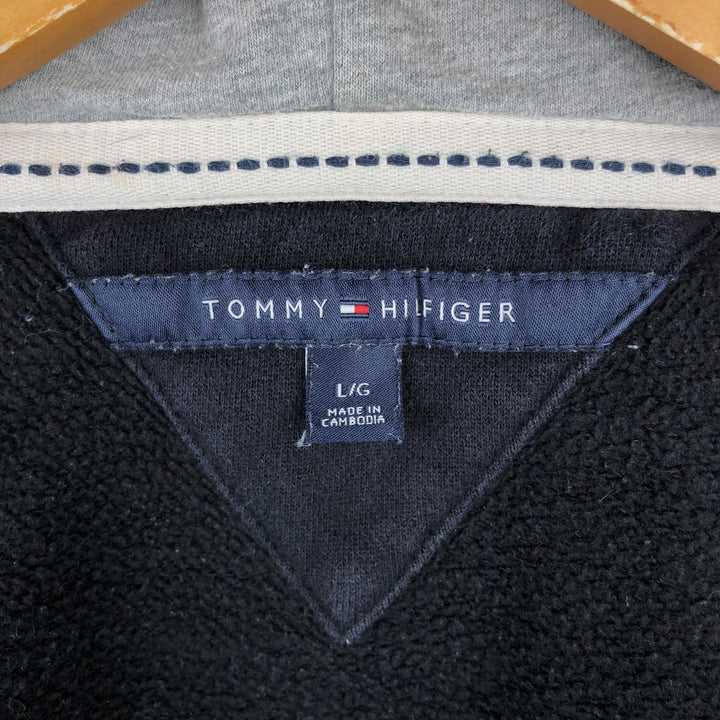 Tommy Hilfiger Sweatshirt Full Zip Hoodie, Men's Size L cotton navy blue type Vintage Second Hand
