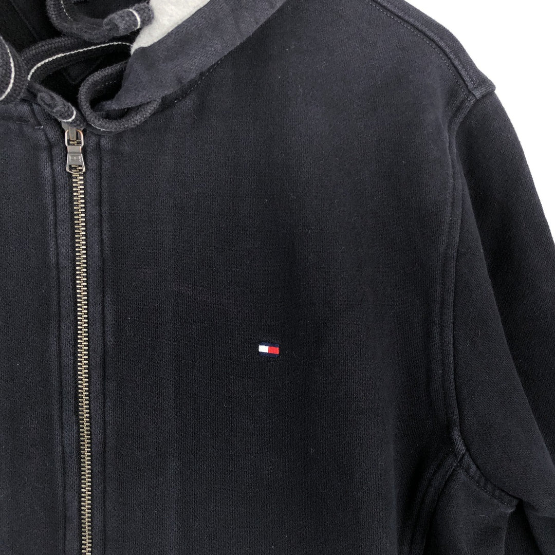 Tommy Hilfiger Sweatshirt Full Zip Hoodie, Men's Size L cotton navy blue type Vintage Second Hand