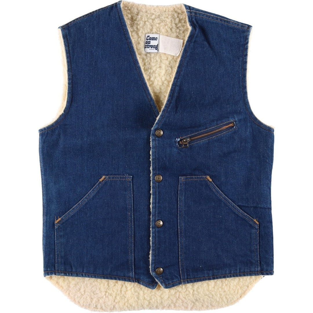 80'S COME ON STRONG denim boa vest, made in USA, men's size S cotton blue type Vintage Second Hand