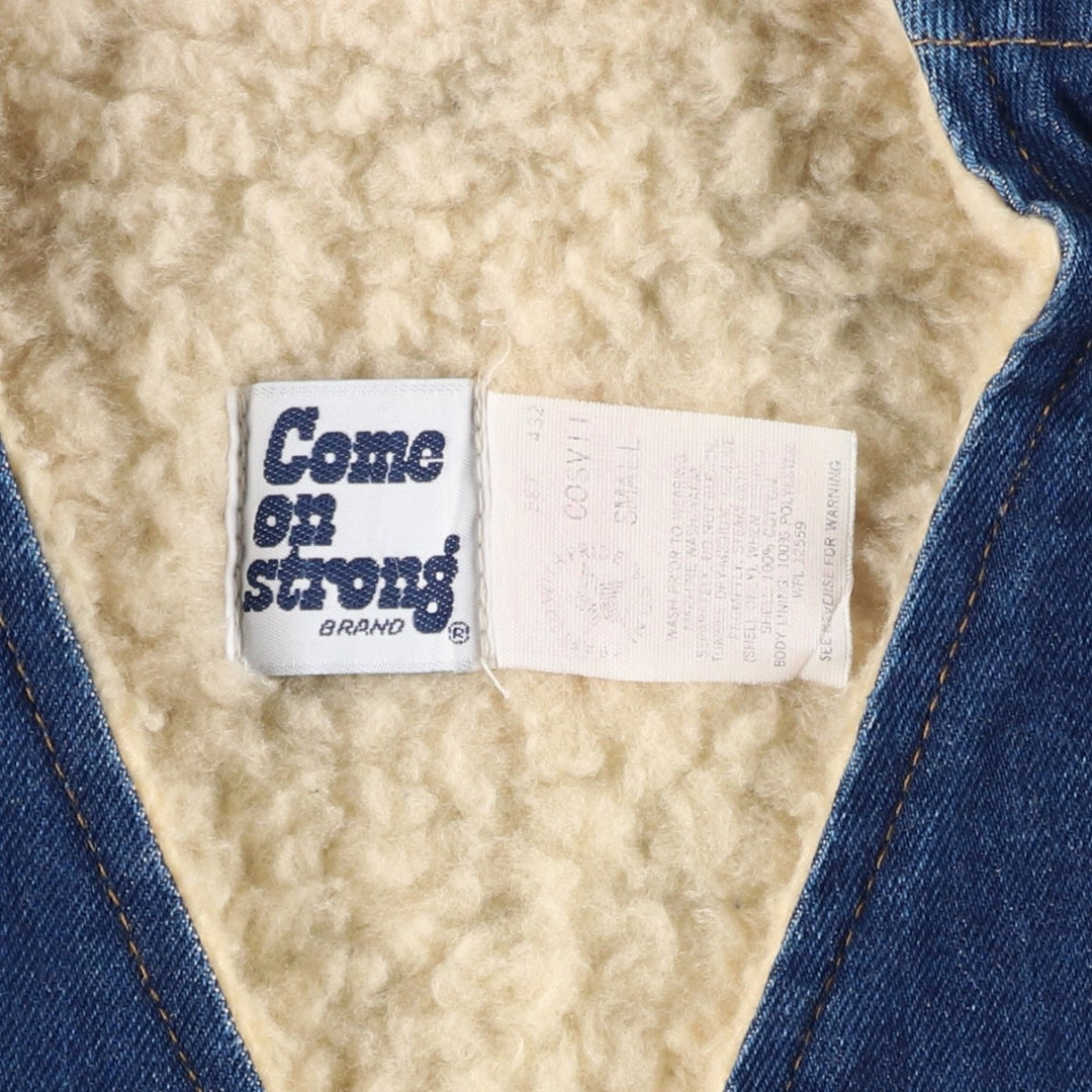 80'S COME ON STRONG denim boa vest, made in USA, men's size S cotton blue type Vintage Second Hand