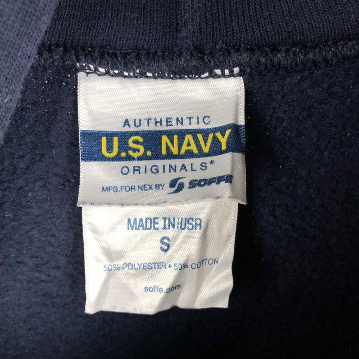 2000'S Soffe US Navy Pullover Hoodie, Made in USA, Men's Size Small cotton navy blue type Vintage Second Hand