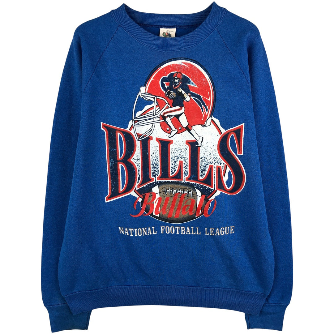 90'S Fruit of the Loom Buffalo Bills Print Sweatshirt, Made in USA, Men's Size Large, Vintage cotton blue type Vintage Second Hand