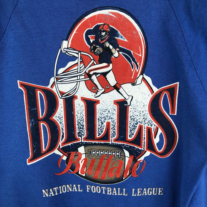 90'S Fruit of the Loom Buffalo Bills Print Sweatshirt, Made in USA, Men's Size Large, Vintage cotton blue type Vintage Second Hand
