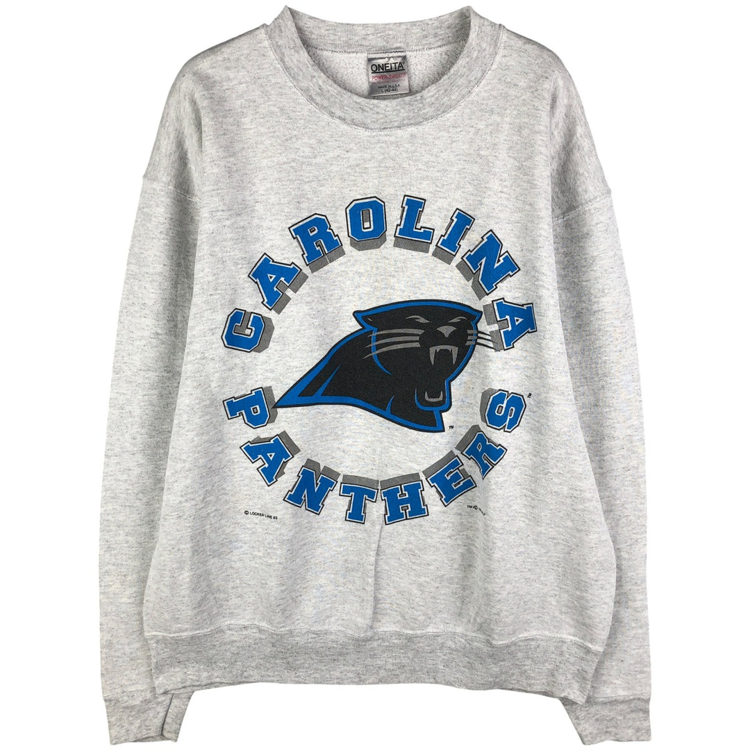 90'S Oneta Carolina Panthers Logo Sweatshirt, Made in USA, Men's Size L, Vintage polyester gray type Vintage Second Hand