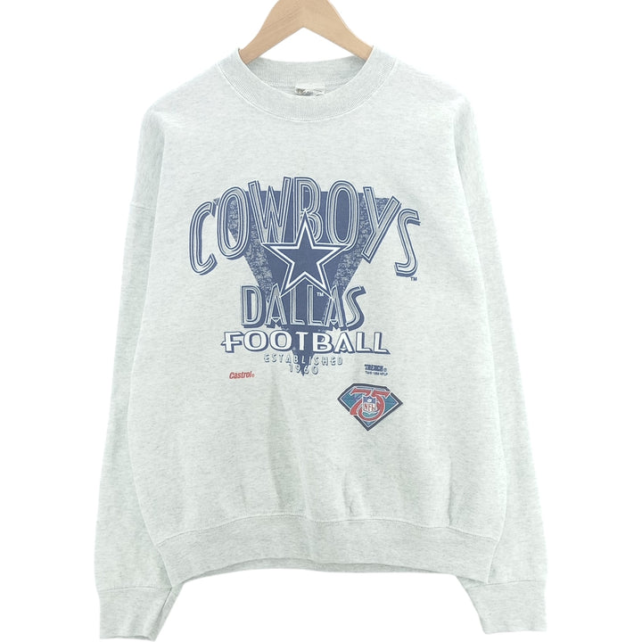 Vintage 90'S GRAND SPORT NFL Dallas Cowboys Print Sweatshirt, Made in USA, Men's XL cotton gray type Vintage Second Hand