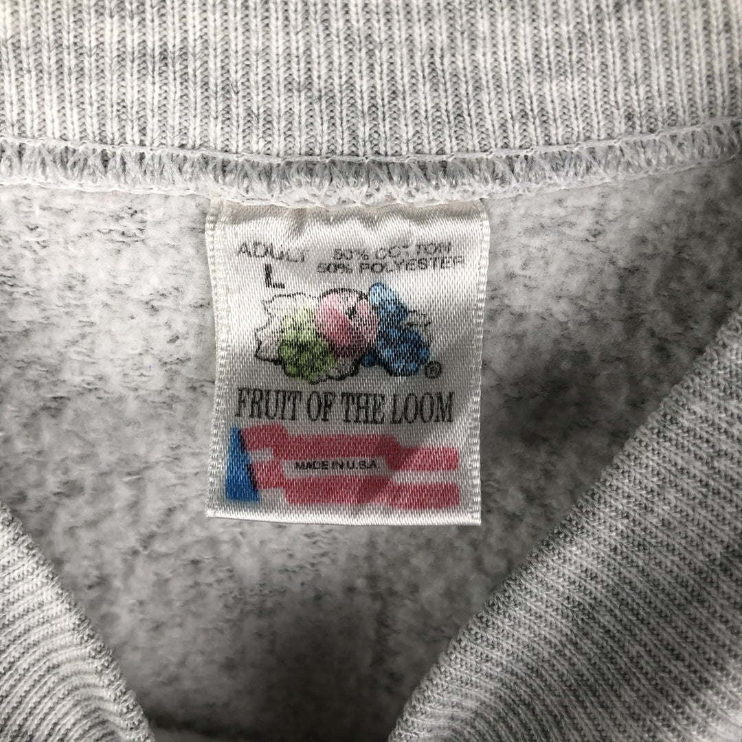 90'S Fruit of the Loom College Sweatshirt, Made in USA, Men's Size L, Vintage cotton gray type Vintage Second Hand