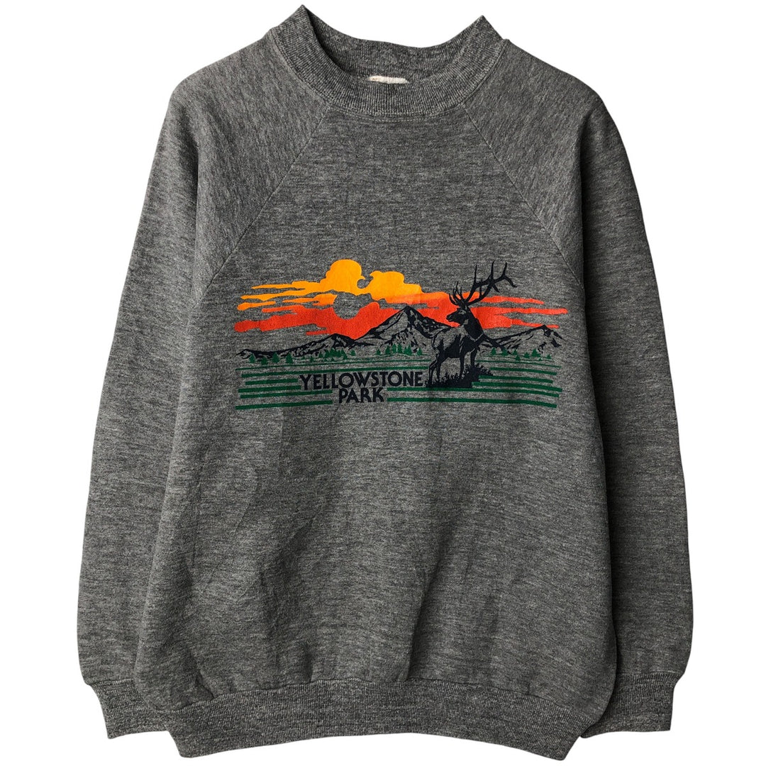 Vintage 70s-80'S sportswear reindeer pattern print sweatshirt, made in the USA, size M, men's polyester gray type Vintage Second Hand
