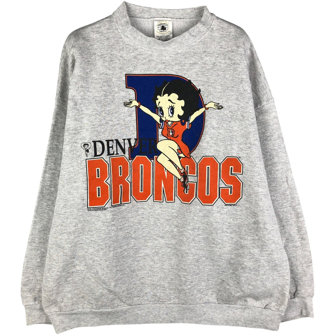 90'S Ross International Denver Broncos Betty Boop Print Sweatshirt, Made in USA, Men's Size XL polyester gray type Vintage Second Hand