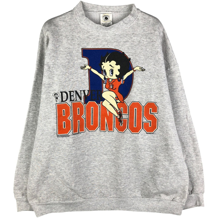 90'S Ross International Denver Broncos Betty Boop Print Sweatshirt, Made in USA, Men's Size XL polyester gray type Vintage Second Hand