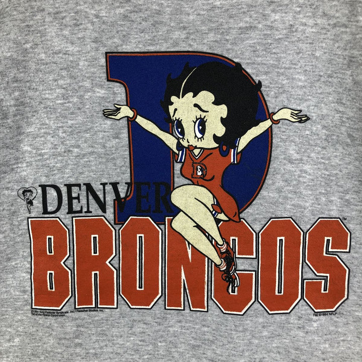 90'S Ross International Denver Broncos Betty Boop Print Sweatshirt, Made in USA, Men's Size XL polyester gray type Vintage Second Hand