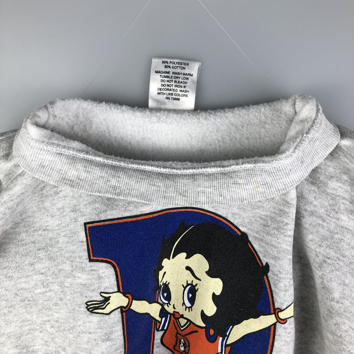90'S Ross International Denver Broncos Betty Boop Print Sweatshirt, Made in USA, Men's Size XL polyester gray type Vintage Second Hand