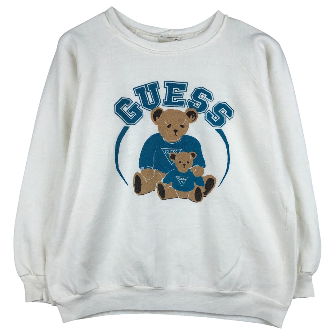 Vintage 1990'S Guess Teddy Bear Pattern Logo Sweatshirt, Made in USA, Men's Size Small unclear white type Vintage Second Hand