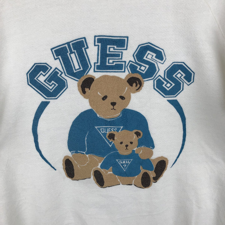 Vintage 1990'S Guess Teddy Bear Pattern Logo Sweatshirt, Made in USA, Men's Size Small unclear white type Vintage Second Hand