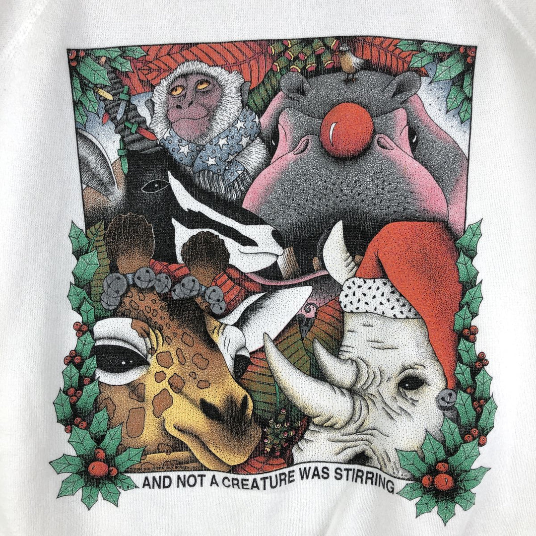 Vintage 90'S Hanes Animal Print Sweatshirt, Made in USA, Men's Size L cotton white type Vintage Second Hand