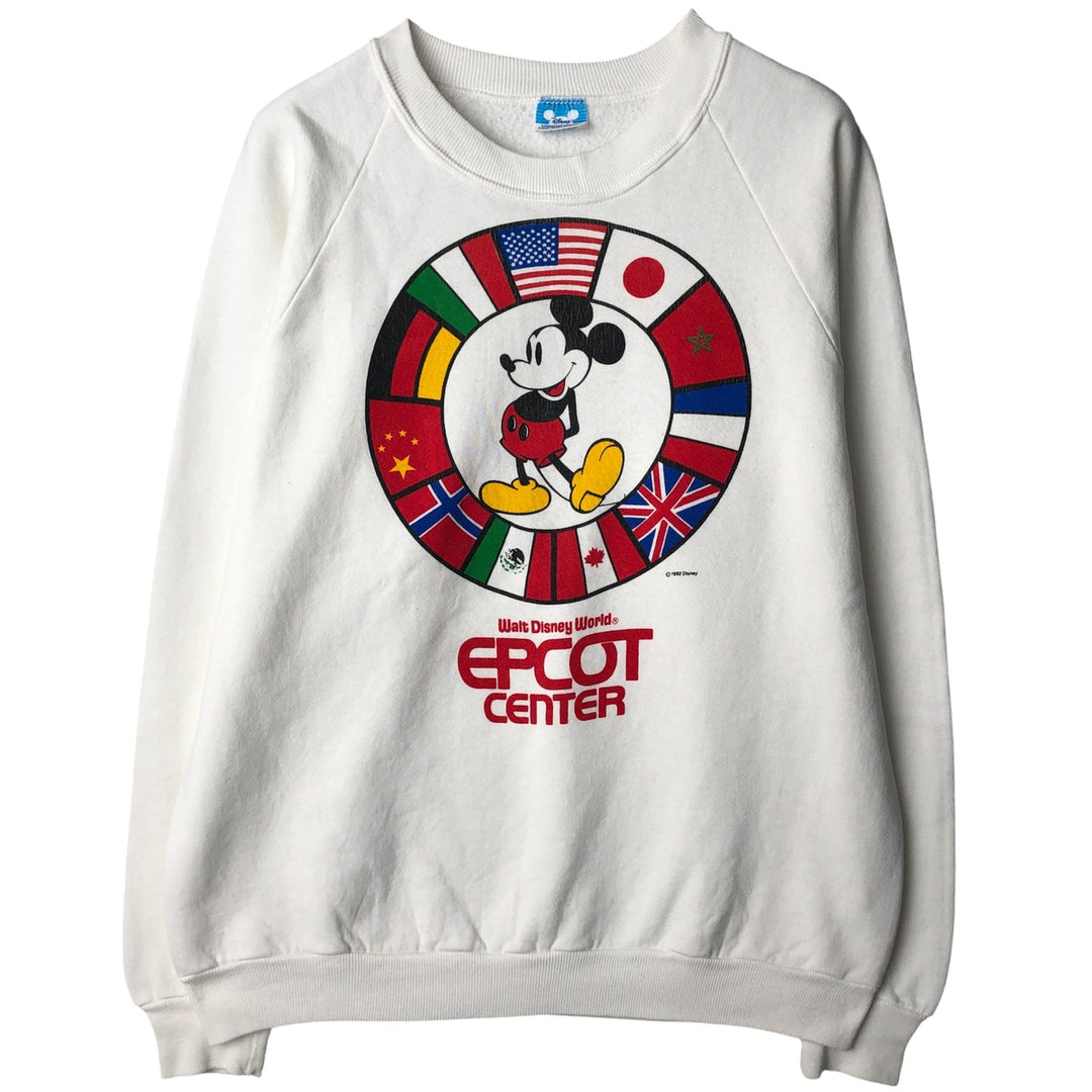 1980'S Disney Mickey Mouse Flag Pattern Character Sweatshirt, Made in USA, Men's Size L cotton white type Vintage Second Hand