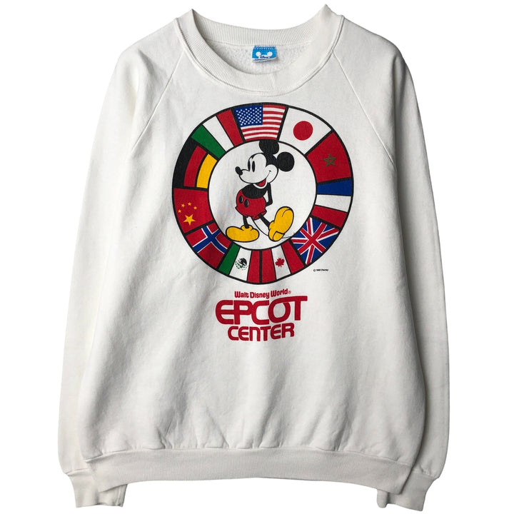 1980'S Disney Mickey Mouse Flag Pattern Character Sweatshirt, Made in USA, Men's Size L cotton white type Vintage Second Hand