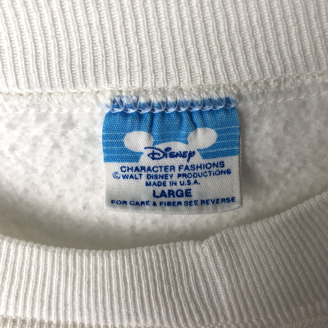 1980'S Disney Mickey Mouse Flag Pattern Character Sweatshirt, Made in USA, Men's Size L cotton white type Vintage Second Hand