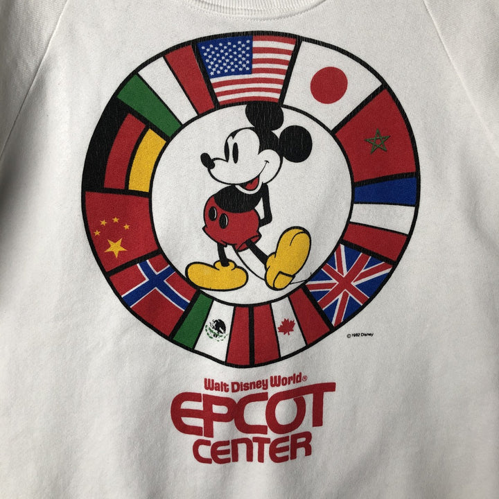 1980'S Disney Mickey Mouse Flag Pattern Character Sweatshirt, Made in USA, Men's Size L cotton white type Vintage Second Hand
