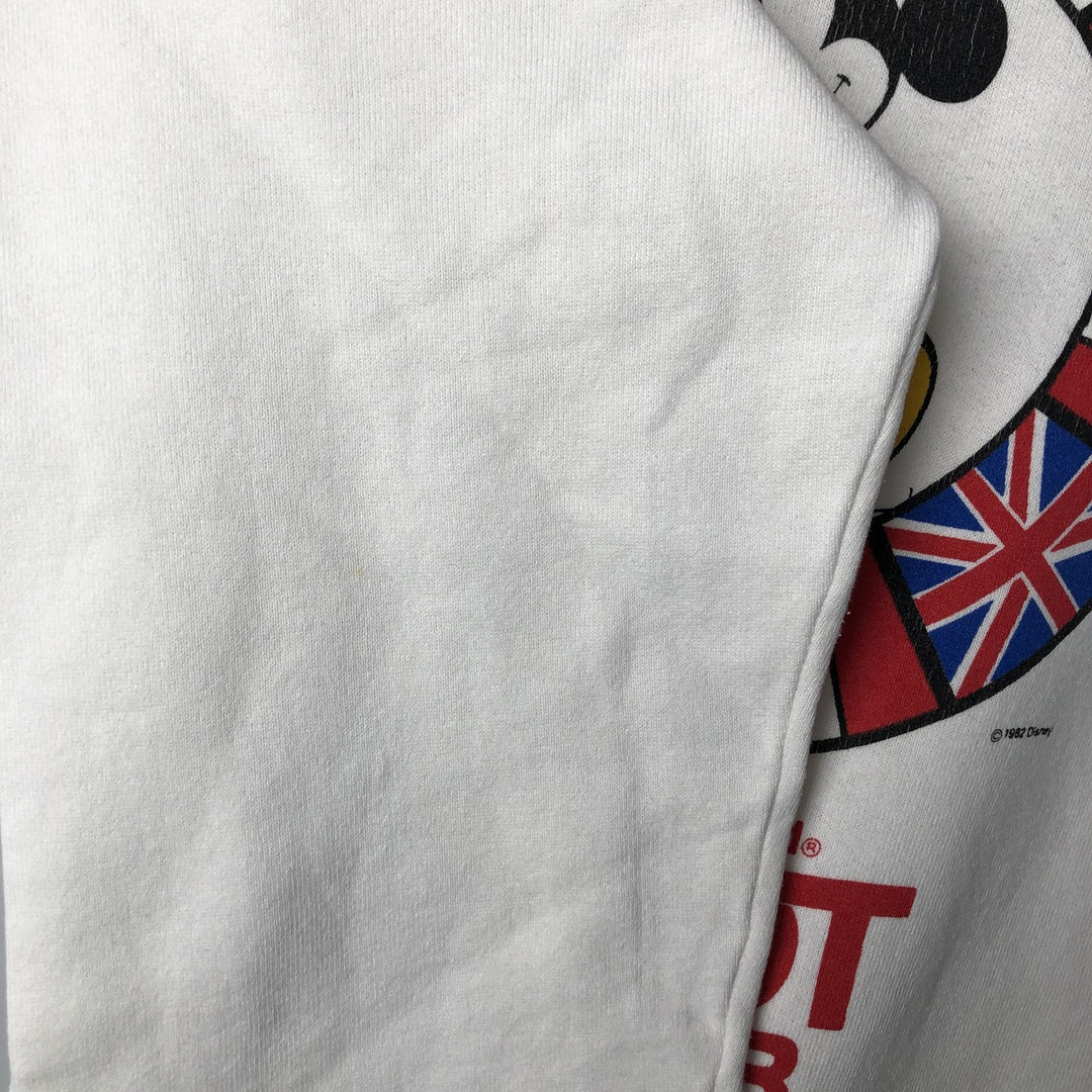 1980'S Disney Mickey Mouse Flag Pattern Character Sweatshirt, Made in USA, Men's Size L cotton white type Vintage Second Hand