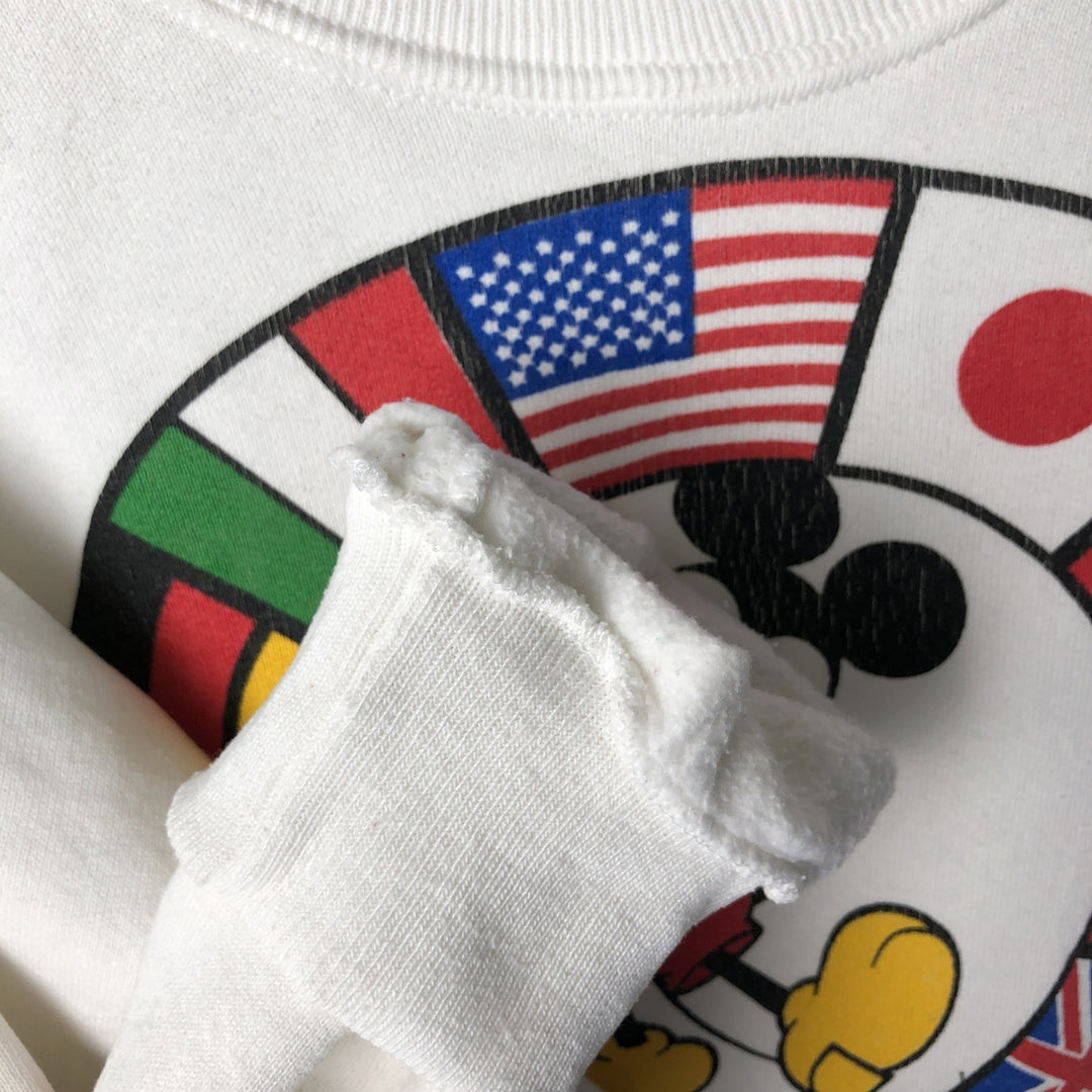 1980'S Disney Mickey Mouse Flag Pattern Character Sweatshirt, Made in USA, Men's Size L cotton white type Vintage Second Hand